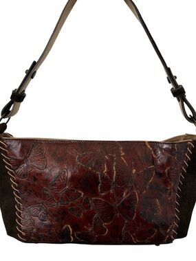 Mario Hernandez Vintage Butterfly Embossed Leather Suede Shoulder Bag Y2K Boho